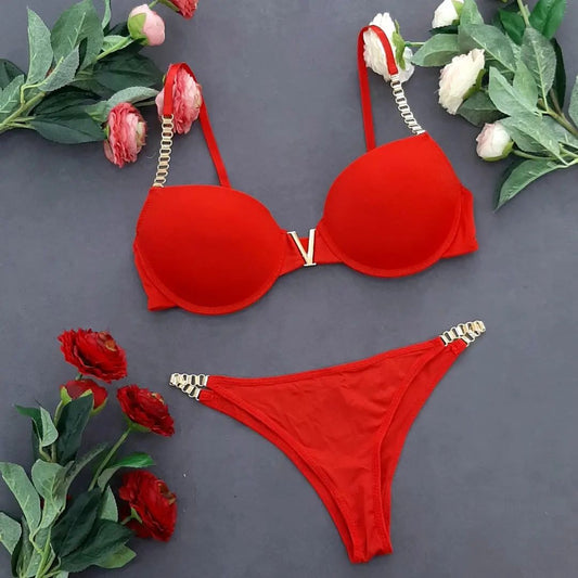 Premium V Pearls Padded Bra & Panty Set