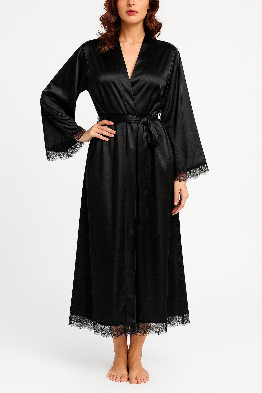 Silken Temptation Long Silk Lace Gown panty set