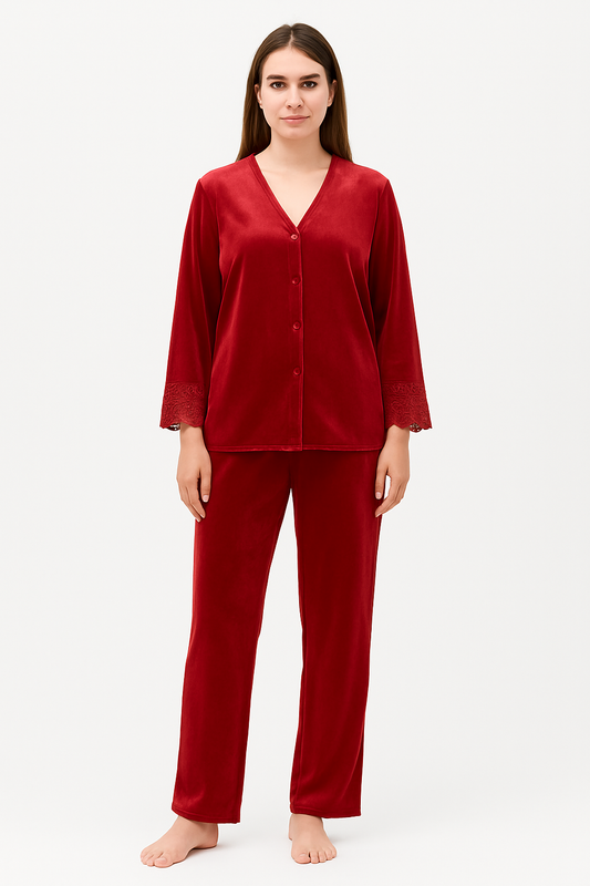 Secret Blush Laced sleeves silk pajama suit