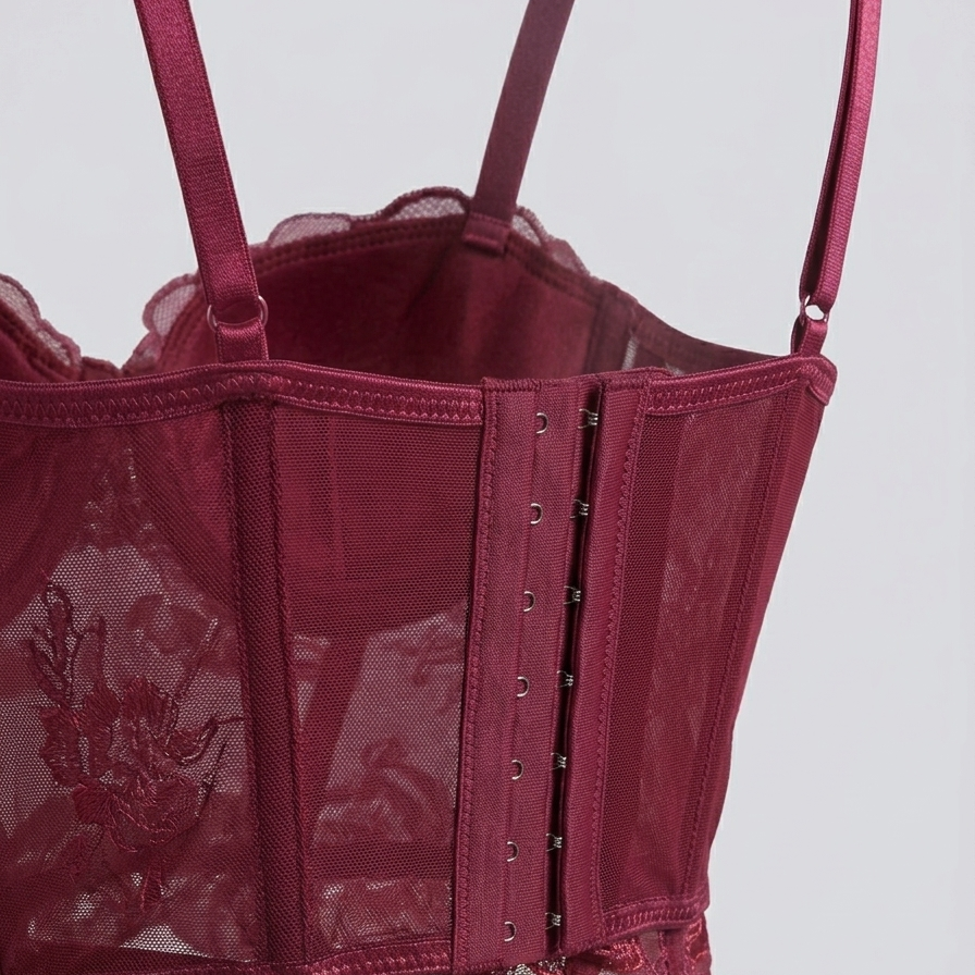 Midnight Kiss Mesh Corset & Panty Set-Padded