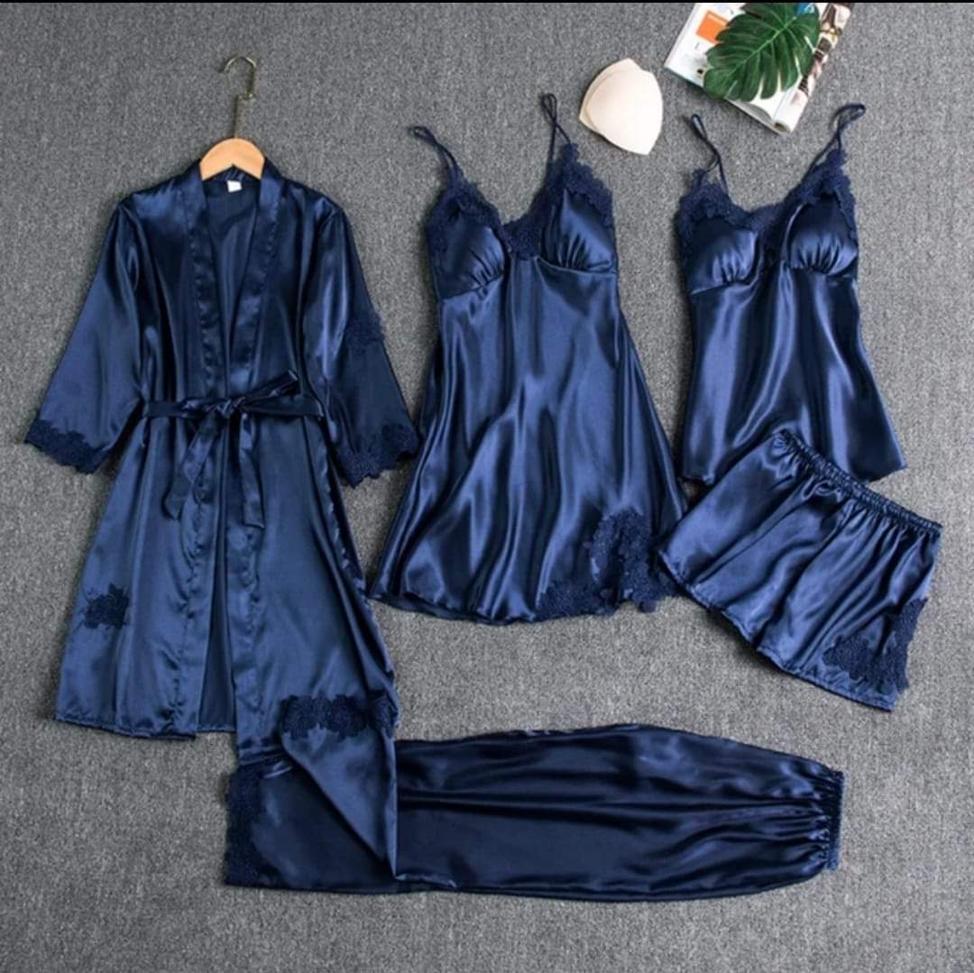 Secret Blush 5pcs Luxury Silk Bridal Nightgown's Set