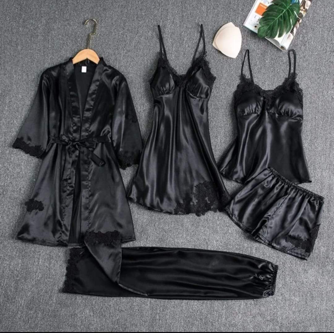 Secret Blush 5pcs Luxury Silk Bridal Nightgown's Set