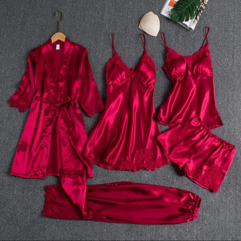 Secret Blush 5pcs Luxury Silk Bridal Nightgown's Set