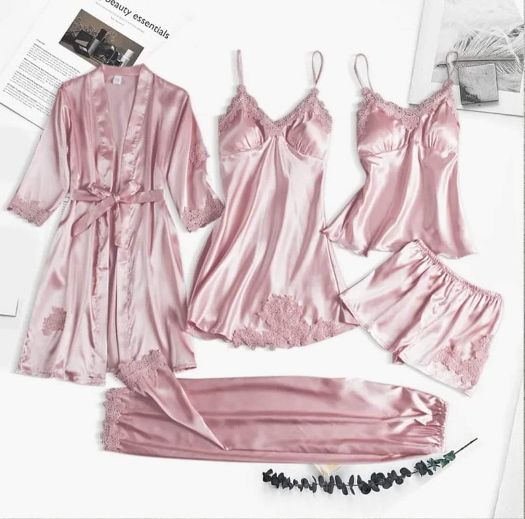 Secret Blush 5pcs Luxury Silk Bridal Nightgown's Set
