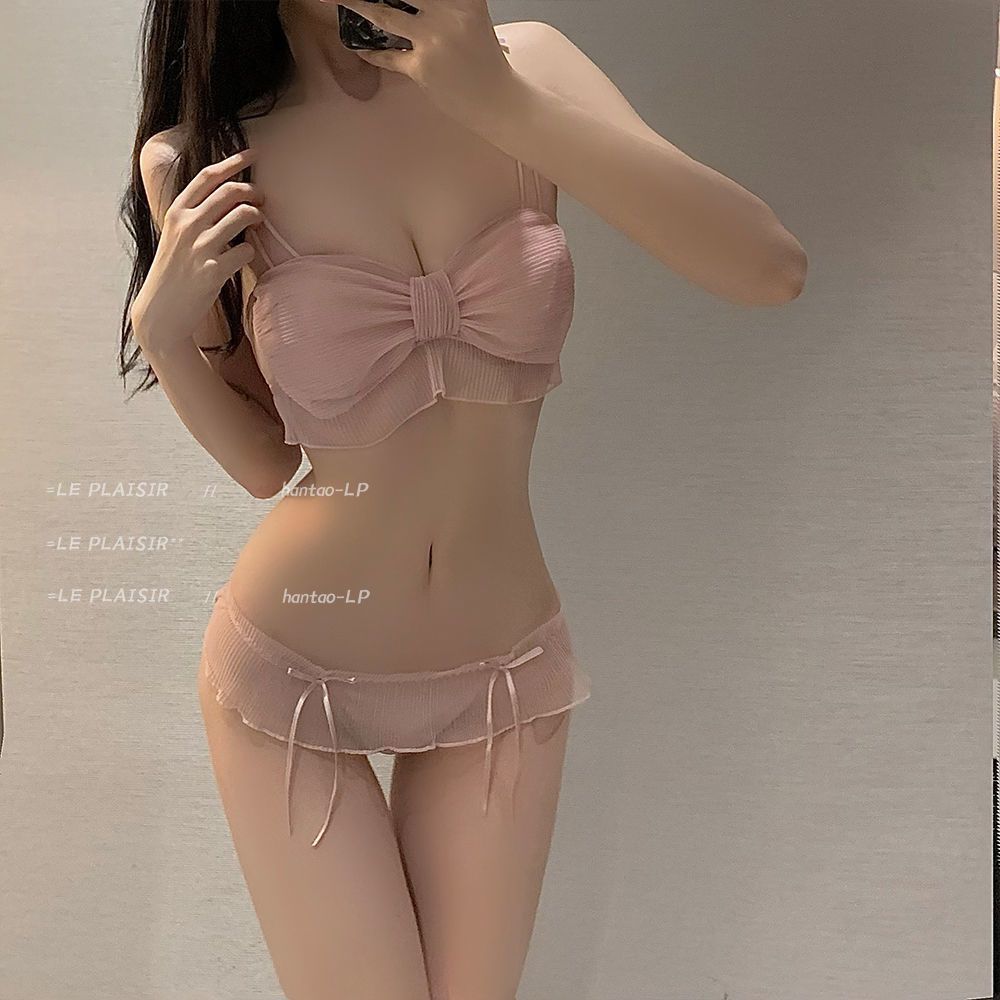 Lace Charm Bra & Panty Set with Satin Bow – Elegant Comfort