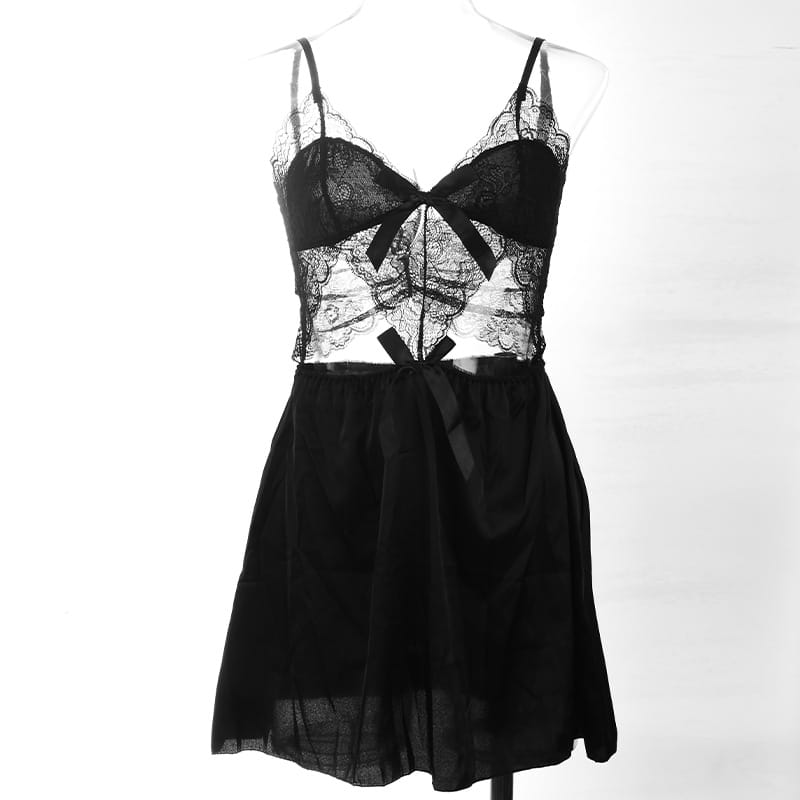 Secret Blush Seductive Lace Bow Lingerie Set – Sheer Elegance & Allure