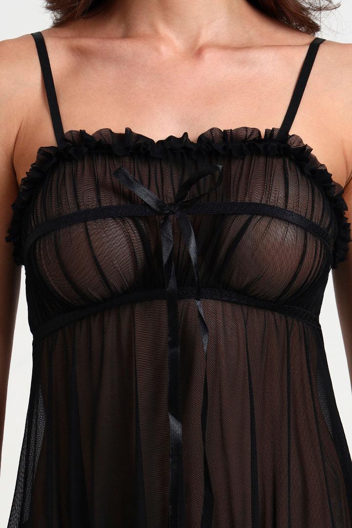 Sheer Mesh Babydoll Nightdress – Velvet Whisper