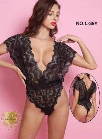 Scalloped Lace Deep-V Bodysuit