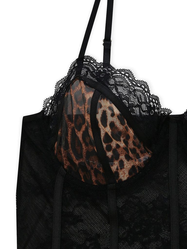 Wild Desire Leopard Lace Bodysuit with Wrap Skirt Set