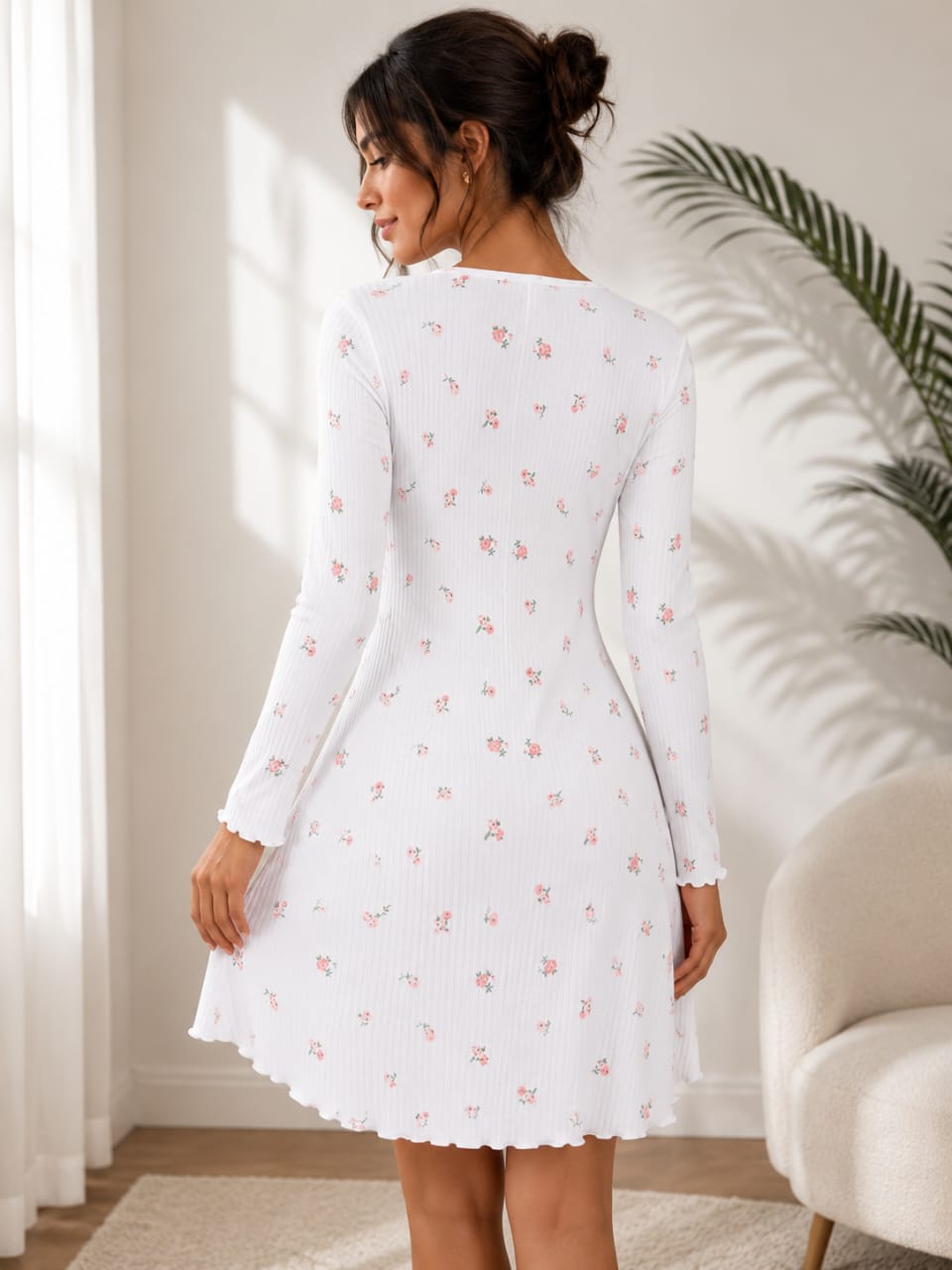Blossom Ribbed Long Sleeve Nightdress