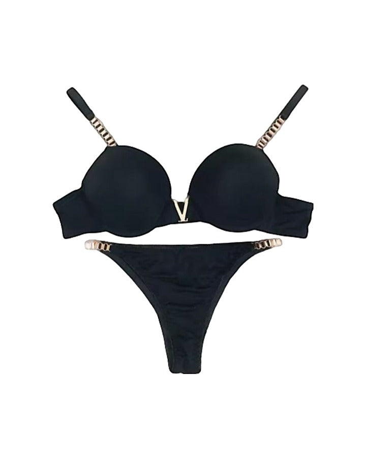 Premium V Pearls Padded Bra & Panty Set