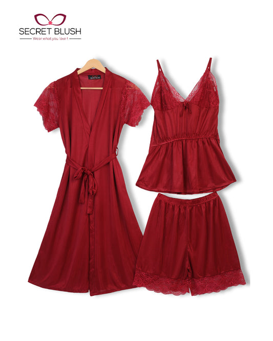Secret Blush 3 Pieces Silk Nighty