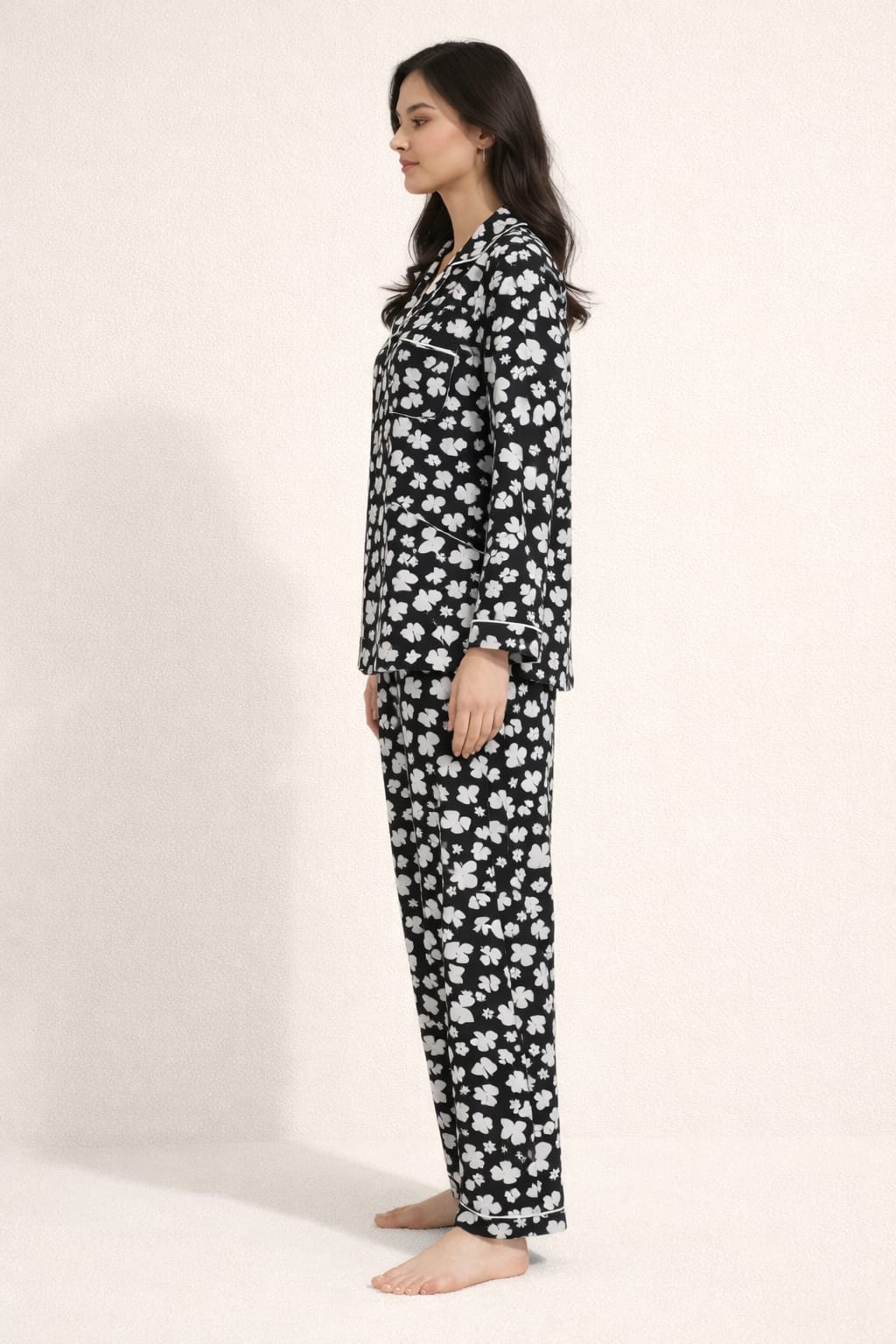 Midnight Blossom Linen Pajama suit