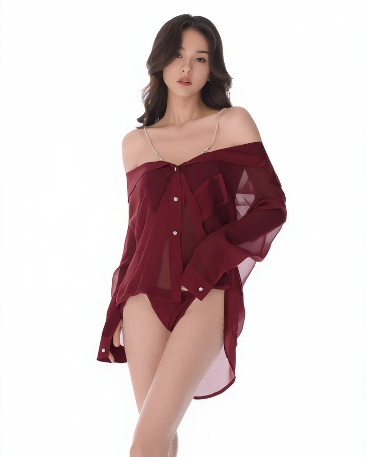 Secret Blush Crystal Strap Sheer Shirt Lingerie