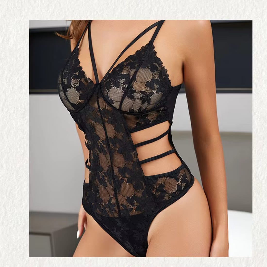 Secret Blush-Sexy Lace Strappy Back Lingerie Bodysuit
