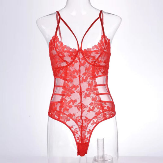 Secret Blush-Sexy Lace Strappy Back Lingerie Bodysuit