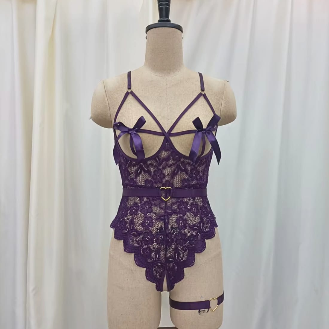 Sexy Lace Teddy Lingerie with Strappy Bow Design