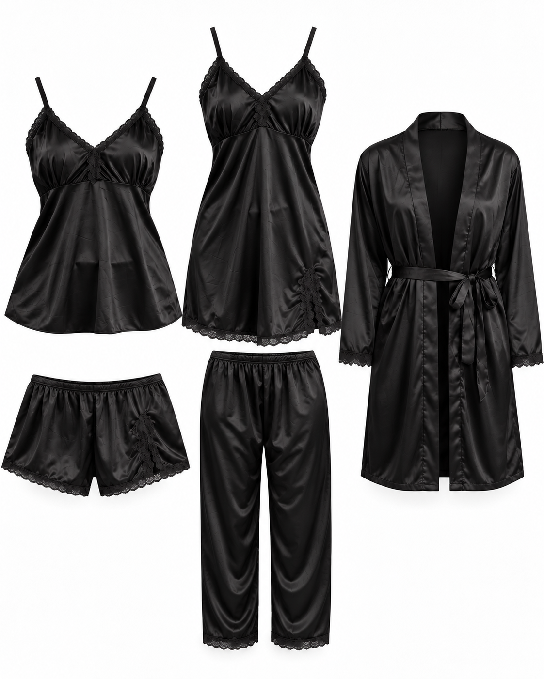 Secret Blush 5pcs Luxury Silk Bridal Nightgown's Set-Unpadded