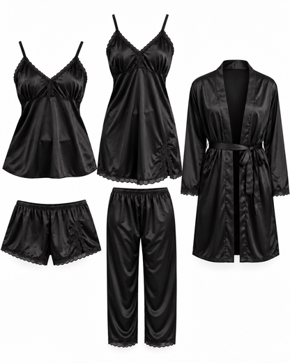 Secret Blush 5pcs Luxury Silk Bridal Nightgown's Set-Unpadded