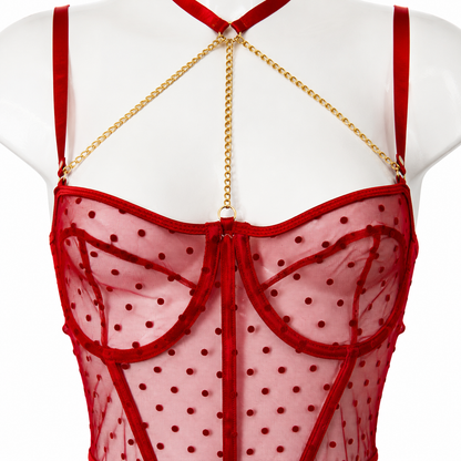 Secret Blush Ruby Dusk-Mesh Corset Set