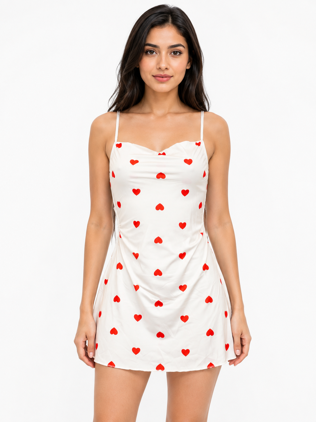 Heart Print-Stretch Jersey Mini Slip Dress