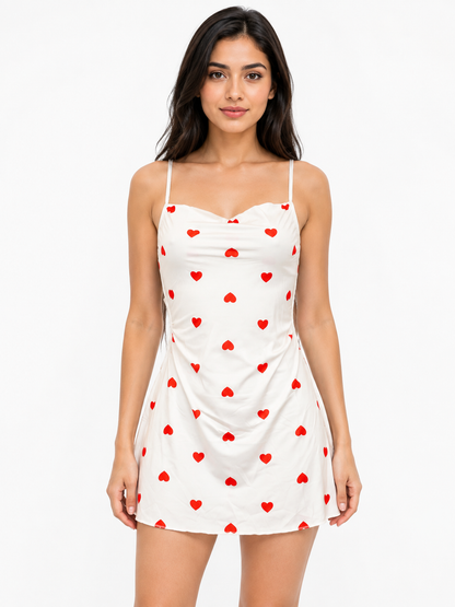 Heart Print-Stretch Jersey Mini Slip Dress