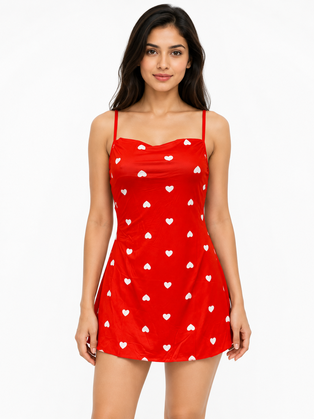 Heart Print-Stretch Jersey Mini Slip Dress