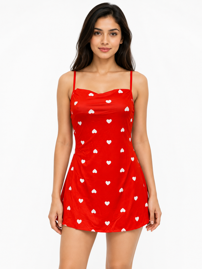 Heart Print-Stretch Jersey Mini Slip Dress