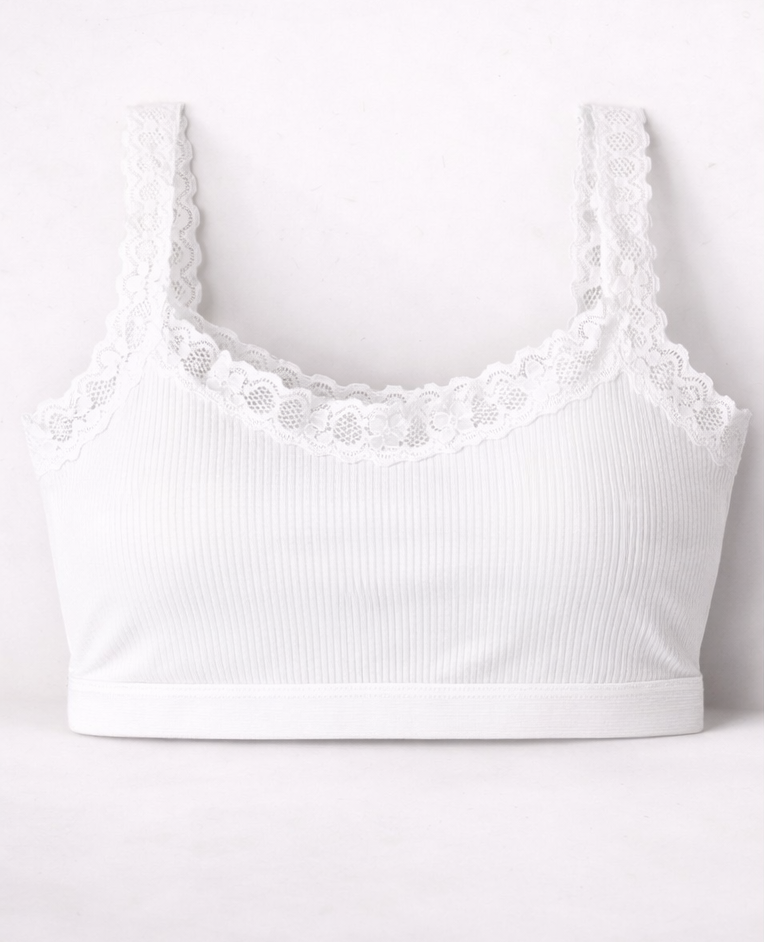 Lace Trim Ribbed Teenage Bra – Free Size Unpadded
