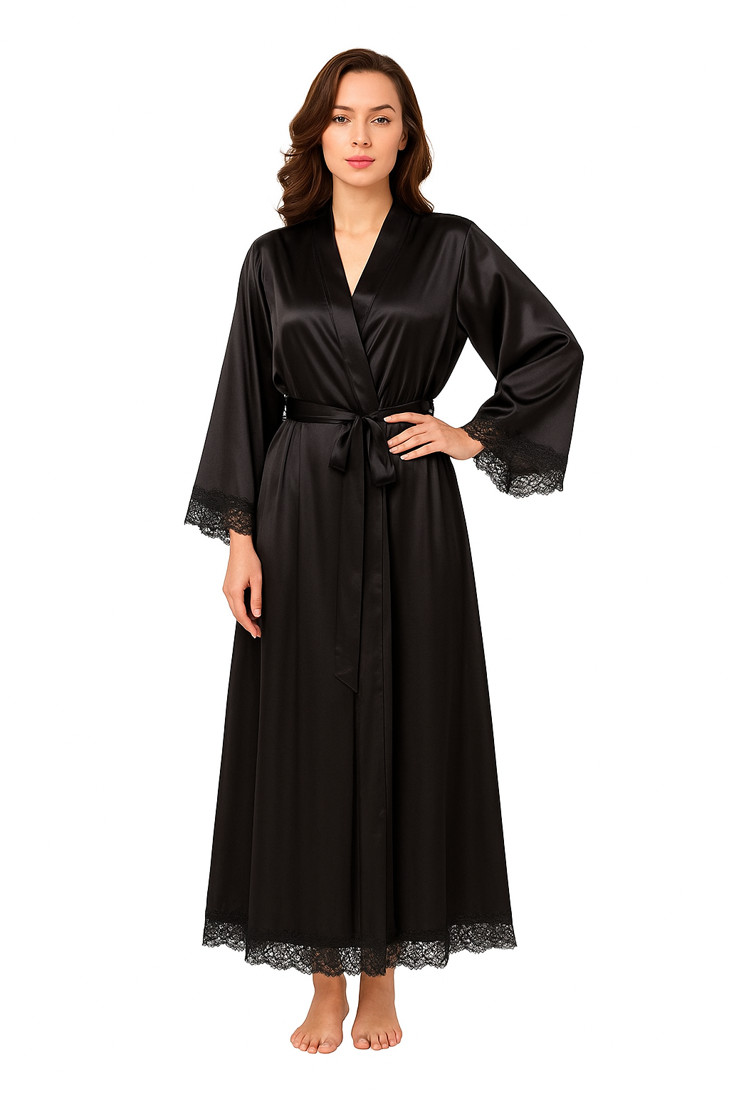 Silken Temptation Long Silk Lace Gown panty set