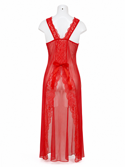 Angelic Romance-Lace Bow Sheer Gown & Panty Set