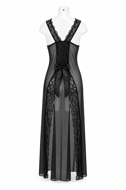 Angelic Romance-Lace Bow Sheer Gown & Panty Set