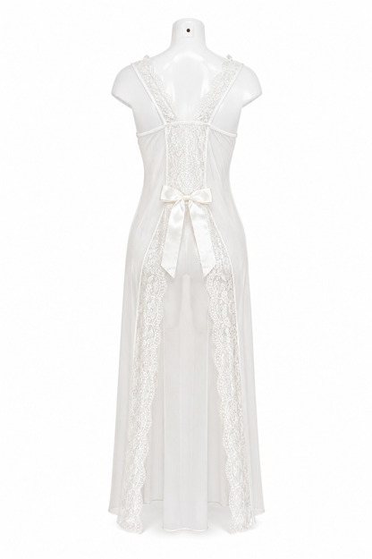 Angelic Romance-Lace Bow Sheer Gown & Panty Set