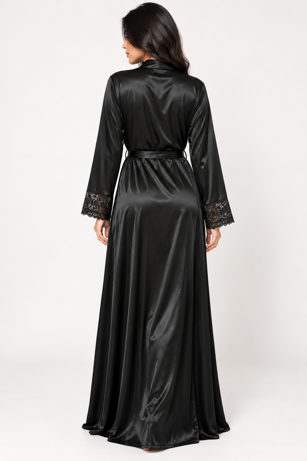 Black Amour-Long Lace Robe & panty set