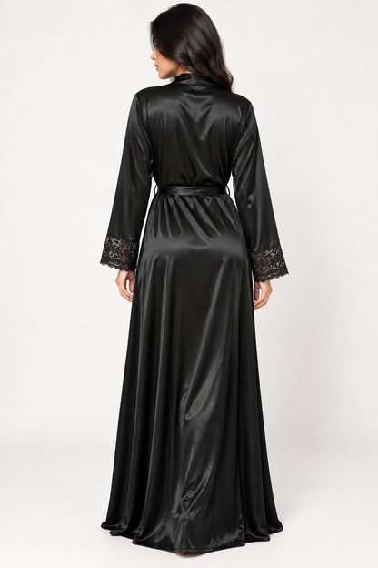 Black Amour-Long Lace Robe & panty set