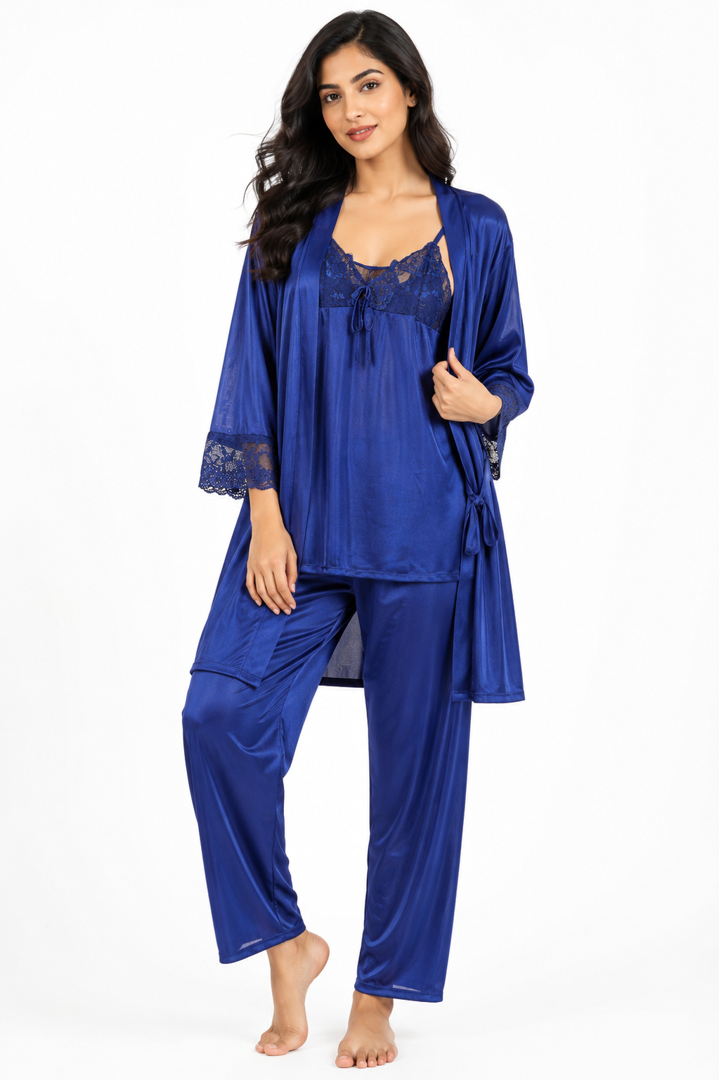 Secret Blush 3 Pieces Silk Nightwear with trouser