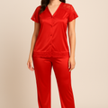 Secret Blush 2 Pieces Lace Silk Night suit Shirt Trouser