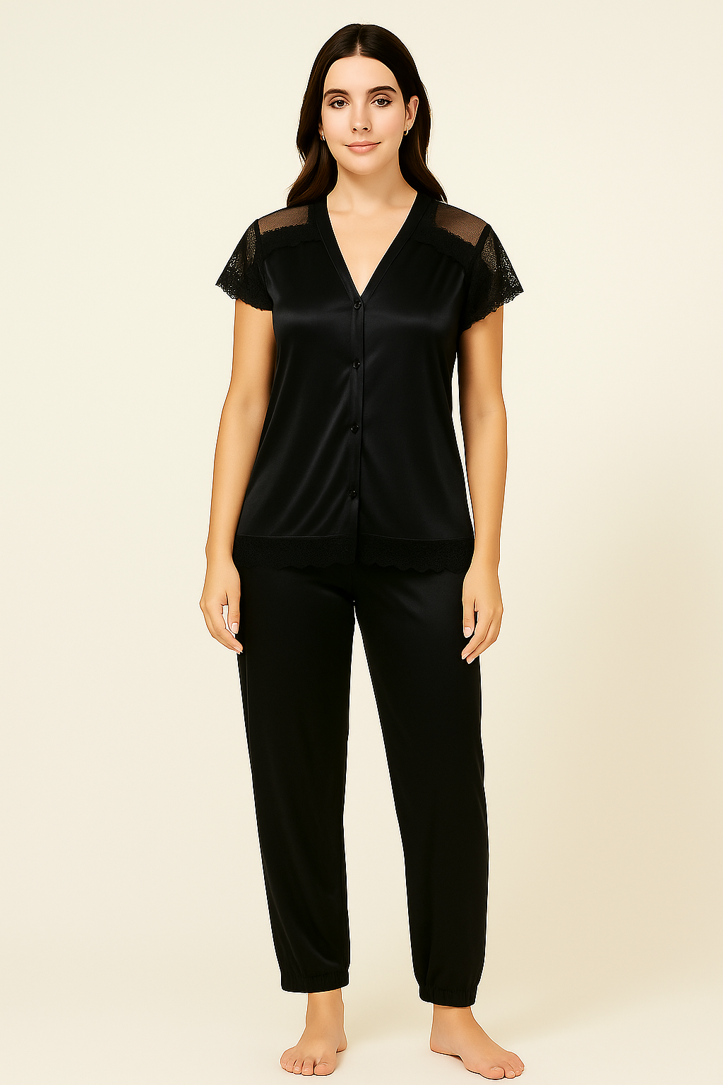 Secret Blush 2 Pieces Lace Silk Night suit Shirt Trouser