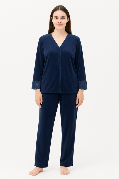Secret Blush Laced sleeves silk pajama suit
