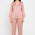 Secret Blush Laced sleeves silk pajama suit