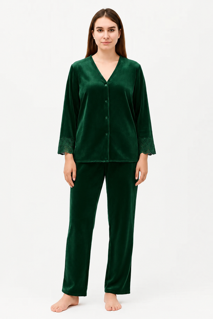 Secret Blush Laced sleeves silk pajama suit