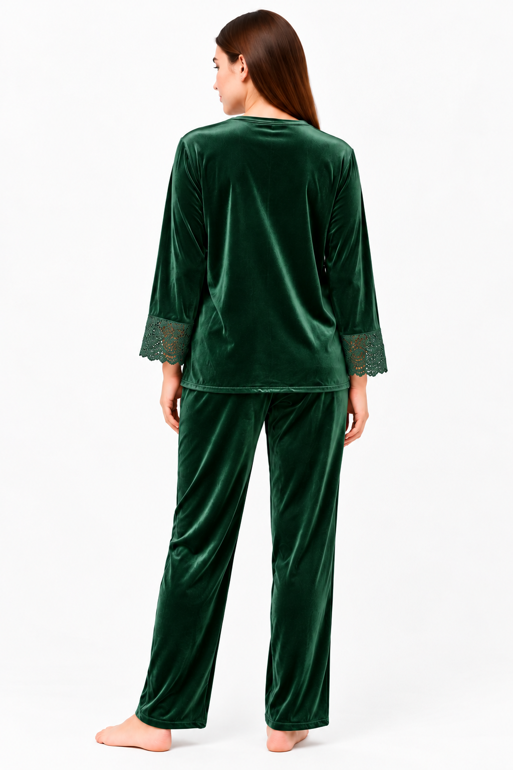 Secret Blush Laced sleeves silk pajama suit
