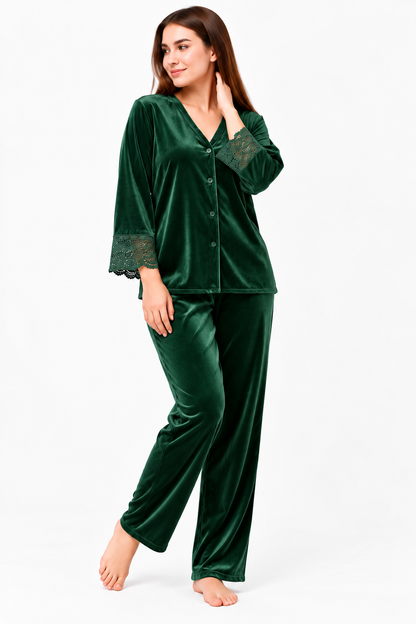 Secret Blush Laced sleeves silk pajama suit