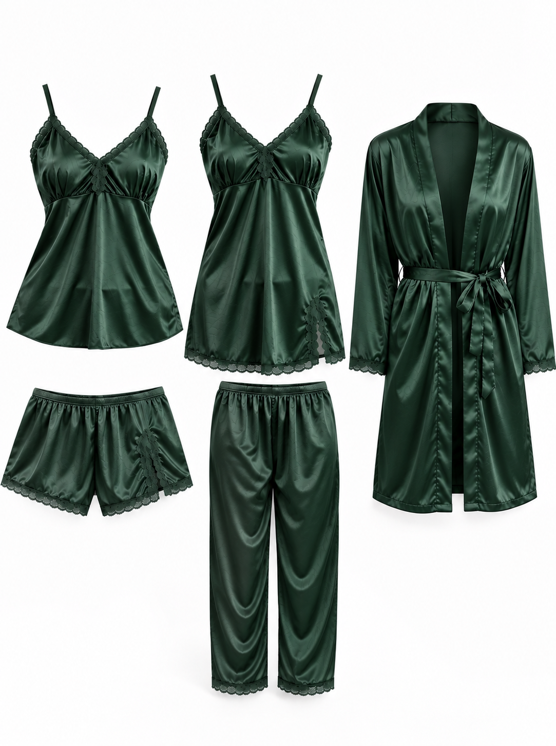 Secret Blush 5pcs Luxury Silk Bridal Nightgown's Set-Unpadded