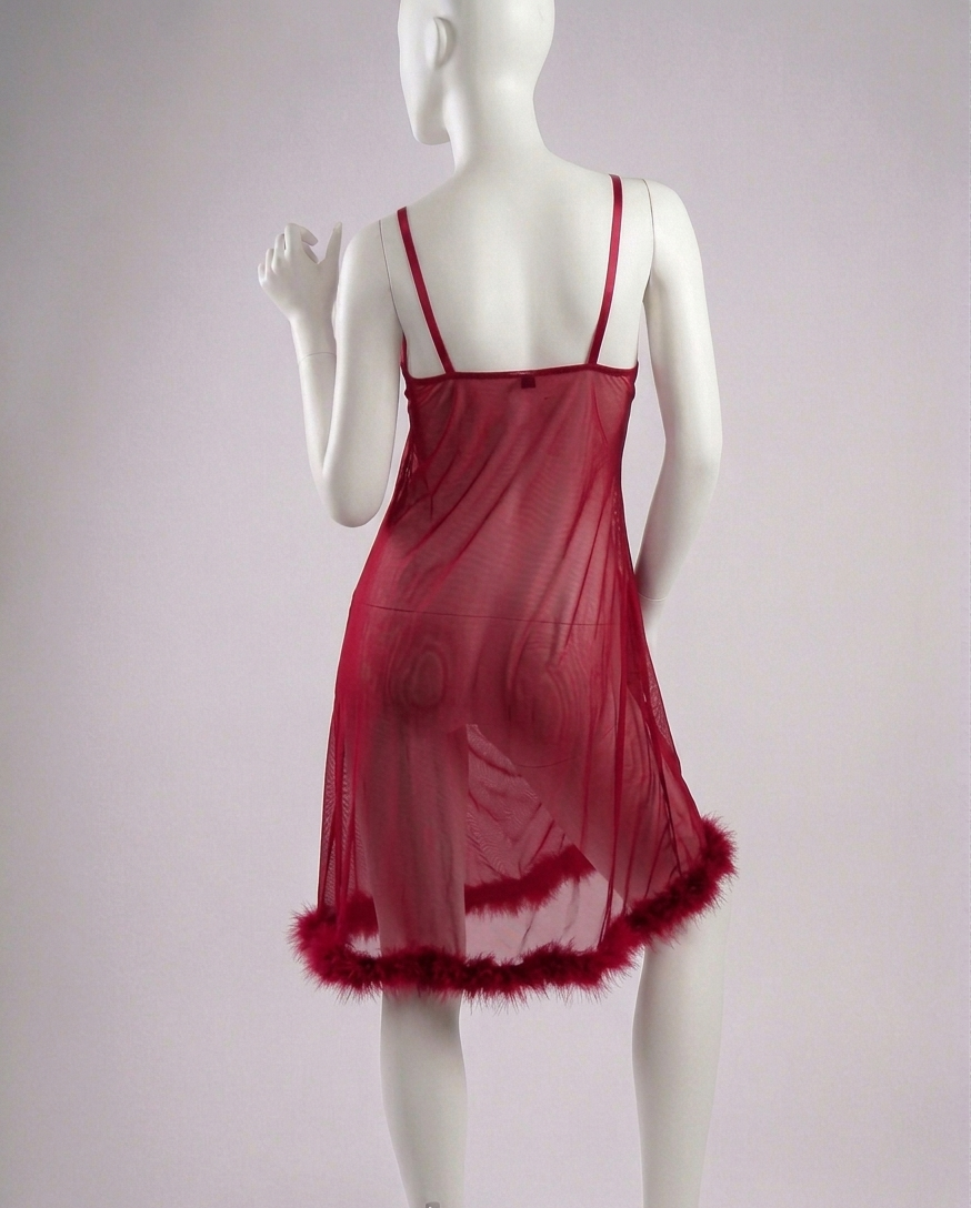 Lace Fur Trimmed Chemise-Midnight Velvet