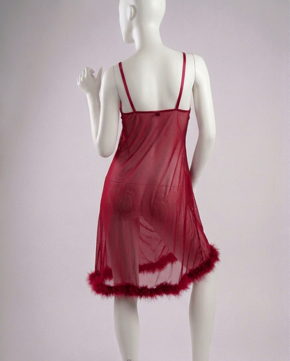 Lace Fur Trimmed Chemise-Midnight Velvet