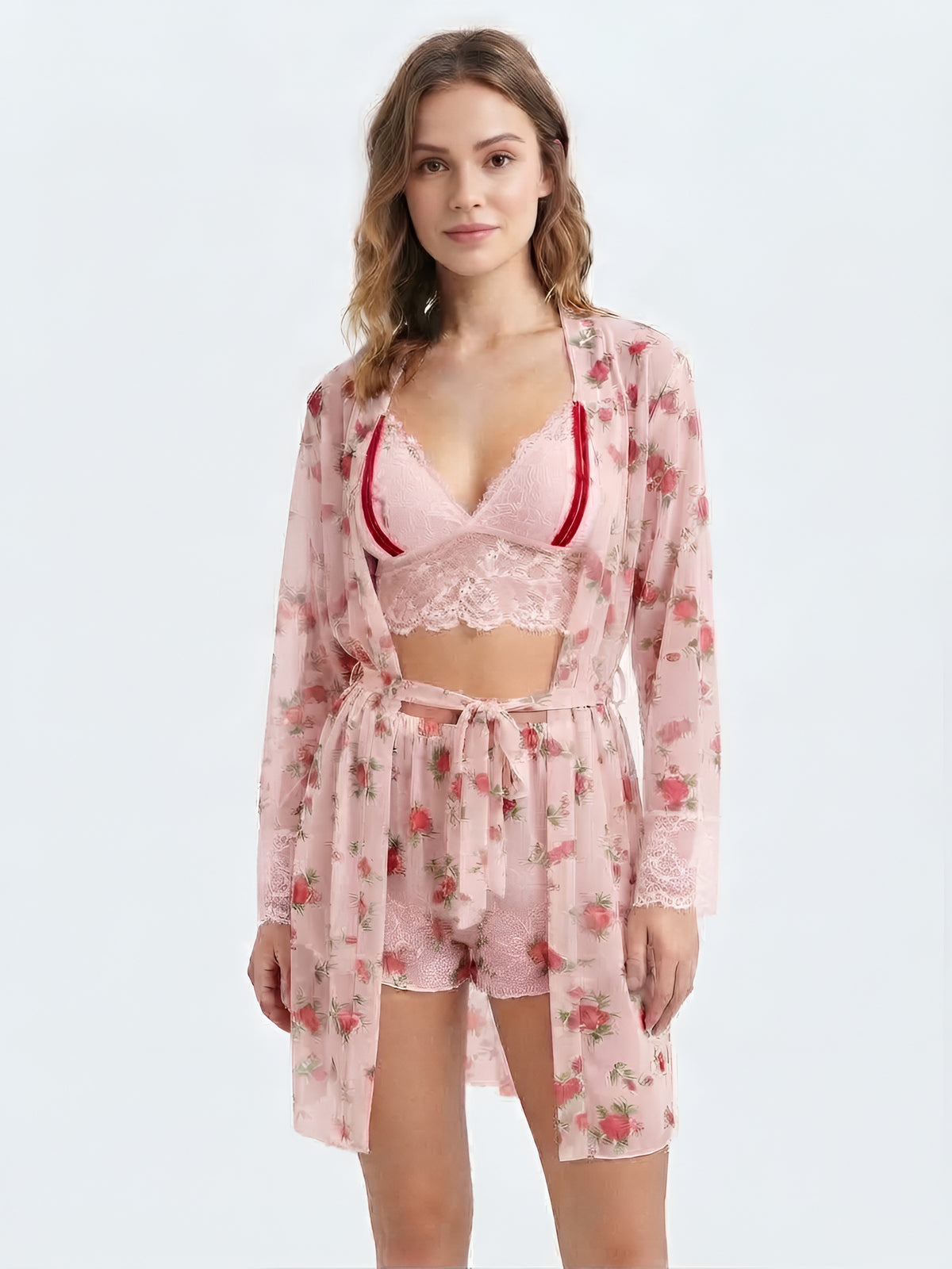 Roselle Noir Floral 3-Piece Robe Set