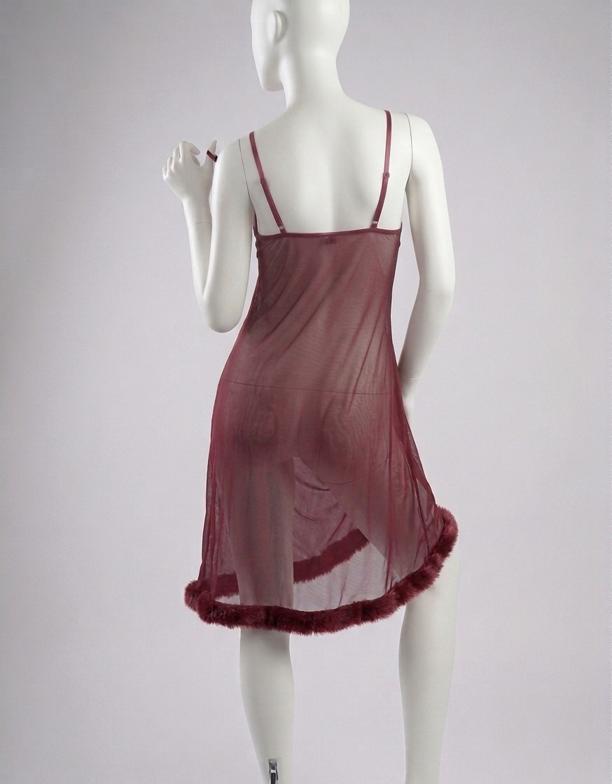 Lace Fur Trimmed Chemise-Midnight Velvet