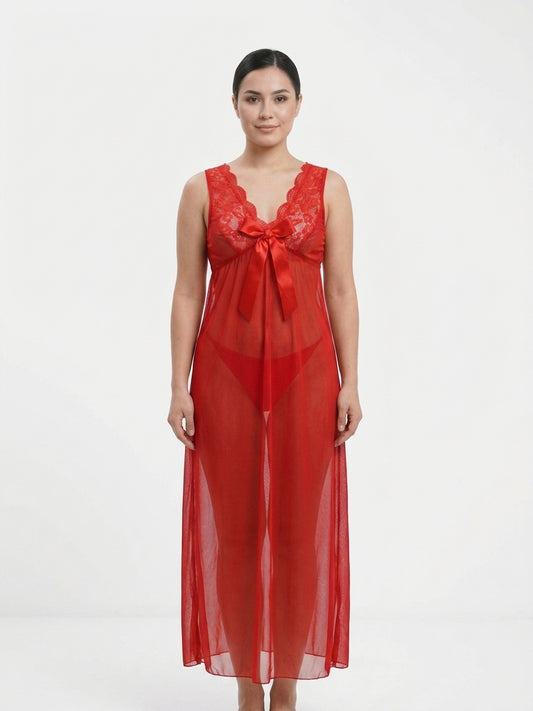 Angelic Romance-Lace Bow Sheer Gown & Panty Set