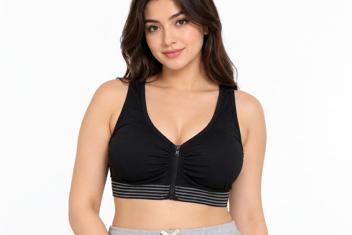 Front Zipper Cotton Comfort Sports Bra